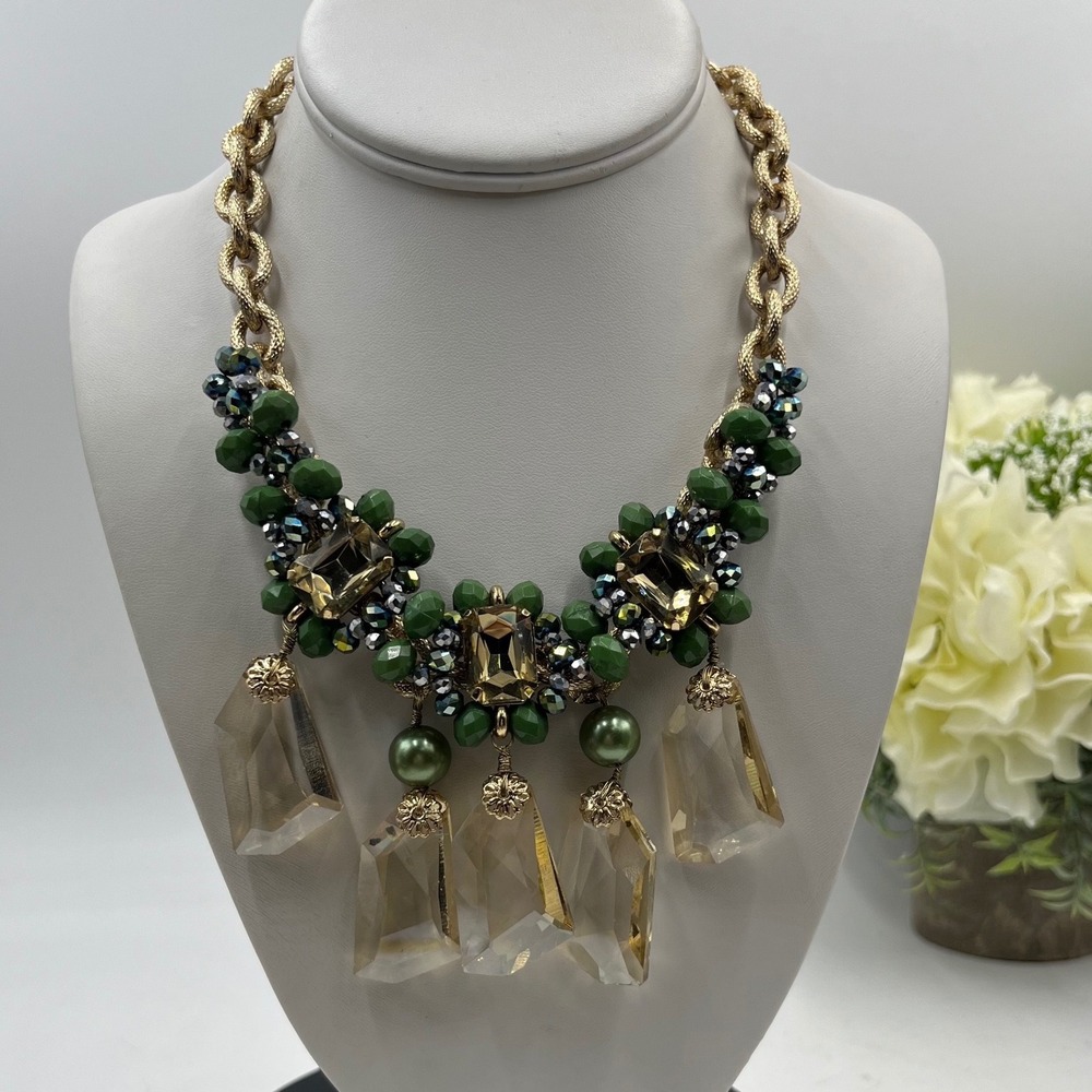 Park Lane Jewelry, "THE GROVE" Glass Crystals Goldtone Statement Necklace
